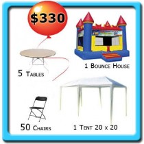 1 Tent 20x20 - 5 Tables - 50 Chairs - 1 Bounce House